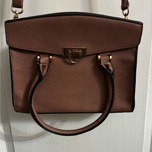 Classic Vegan Top-Handle Satchel Handbag - Tan/Chamoisee